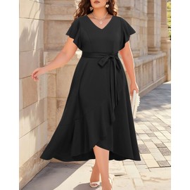 Talisea Black Plus Size Formal Dress Cocktail Wedding Guest Split Ruffle High Low V Neck Elegant Long Maxi Dresses 2025