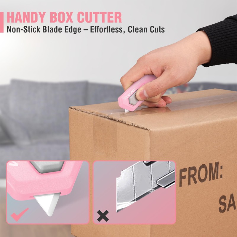 WORKPRO Ceramic Small Safety Box Cutter, Automatic Rebound Mini Letter