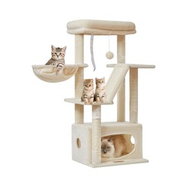 Taoqimiao Cat Tree,38.5-Inch Cat Tower for Indoor Cats,Suitable for Kittens with Luxurious cat condo with Adjustable Baskets and Luxurious Perch Beige MS029SM