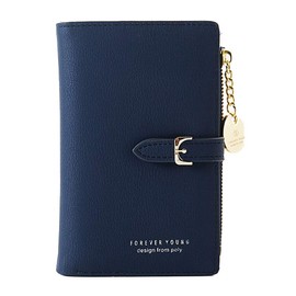 Women's RFID Blocking Short Purse PU Leather Medium Clutch Wallet Bifold Card Coin Holder Organizer Small Lady Purse (Blue)