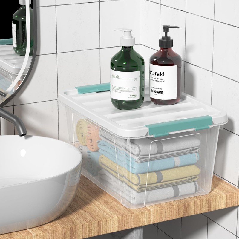 Gainhope 6 Packs Plastic Latch Boxes, Clear Stackable Storage Container