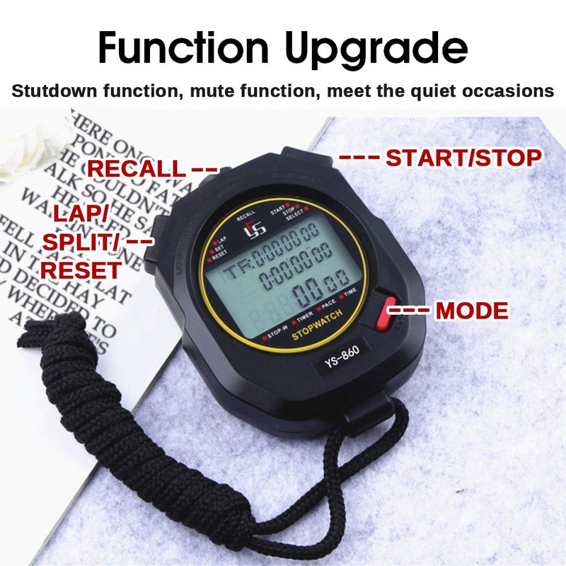 LAOPAO Stopwatch, 1/100 seconds Precision 60 Memories Large Display Daily