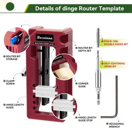 Door Hinge Jig, Door Hinge Mortiser for Router, Length 3” to 5” and Thickness 1/4” or 5/8” Hinges (Red)