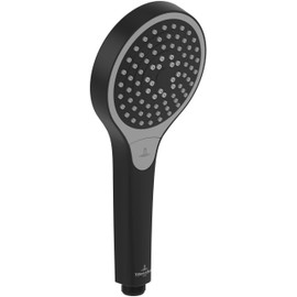 Villeroy & Boch Verve Showers Hand Shower, Shower Head with 3 Jet Types, Shower Head with Integrated Backflow Preventer, Easy to Clean, Round Shower Head, Matt Black