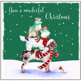 Charity Christmas Cards Box of 20 - Marie Curie, Parkinsons, NSPCC, Oxfam, Stroke Association and British Heart Foundation - Cat, Dogs and Robins in Scarves - Artistic Festive Design - Eco-Friendly