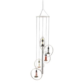 Ebros Cape Hatteras Bodie Island Ponce de Leon Inlet Foulweather and Biloxi Lighthouses in Metal Rings Hanging Mobile Wind Chime Aluminum and Resin Chimes Light House Decorative Patio Garden Accent