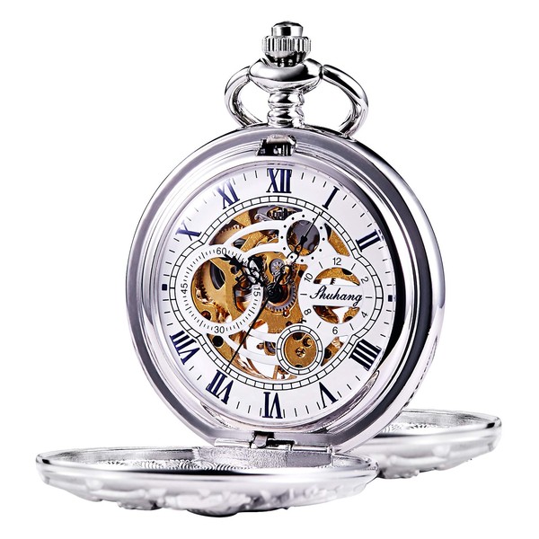 TREEWETO Mechanical Pocket Watch - Dream Dragon Skeleton Half Hunter