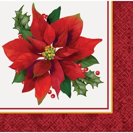 Holly Poinsettia Holiday Beverage Napkins, 16ct