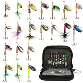 Croch T8 JP Spoon Lures with Spinner Case Set of 20 with Triple Hooks, Tube Fishing, Mountain Stream Fishing, Trout, Rainbow Trout, Brown, Ivana, Yamame