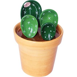 Kelendle Ceramic Cactus Measuring Spoons with Holder Set of 5 Baking Measuring Spoons for Wet & Dry Ingredients Cactus Figurine Dishwasher Safe Mixed Colors 1 Tbsp 1 TSP 1/2 TSP 1/4 TSP 1 Cup Yellow