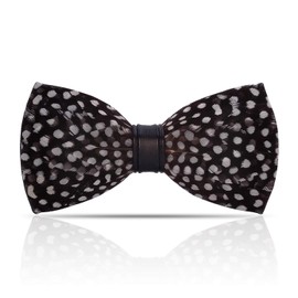 Lanzonia Feather Black Bow Ties for Men Original Luxury Elegant Polka Dots Tuxedo Bow Tie Pre-Tied Handmade Feathered Mens Bowties for Party Prom Wedding Anniversary Valentine's Day