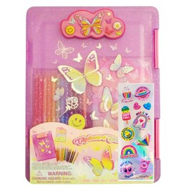 Kids Clipboard Storage Case – Cute Butterfly Design Pink Clip Board – Girls Set with 12 Erasable Colored Pencils, Pad and Stickers – Fits 8.5x11 Standard Papers - 9x12 Inches