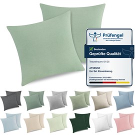 ATsense Set of 2 cushion covers, 80 x 80 cm, 100% washed cotton, mint green pillowcase with zip, Oeko-Tex certified, super soft premium cosy cushion cover