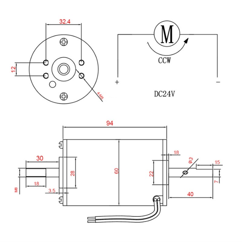 DC Motor HighSpeed 80W Small CW CCW Double Output Shaft