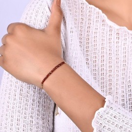 Gempires January Birthstone Jewelry for Women, Birthstone Beaded Bracelets, Red Garnet Gemstone Bracelet, Bolo Bracelet, 14k Gold Plated Chain New Years Gift (6-9 inch Adjustable Length)