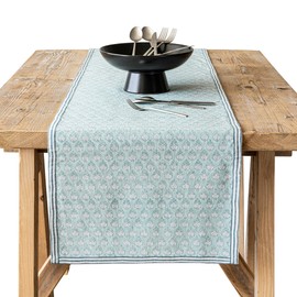 over&back 18x90 Hand-Blocked Printed Cotton Table Runner - Washable Table Runners for a Custom Home Decor Tablescape - Perfect for Coffee Table, Dinner Table, Living Room, and More - Blue Leaf