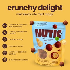 Nutic Gourmet Milk Chocolate Covered Malted Milk Balls - 1 Lb Bulk Candy for Christmas, Holidays & Family Movie Nights - Ideal Food Gift for Couples & Baskets - Sweet, Delicious Holiday Sweets