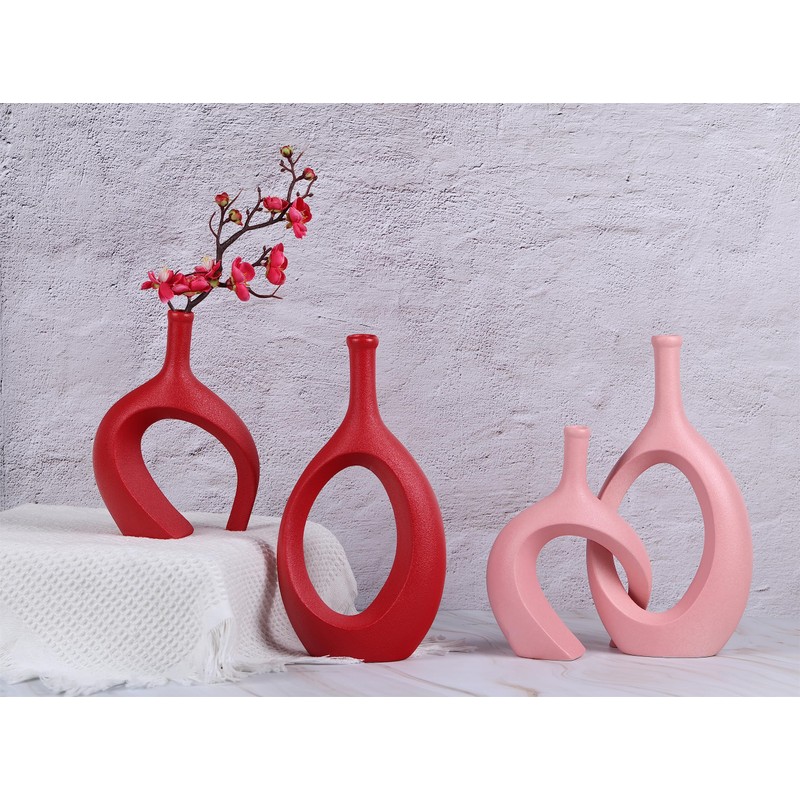 WUBIANJIE Red Ceramic Vase Set - Modern Boho Decor, Snuggle