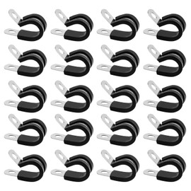 Stainless Steel Rubber Lined P Clips Assorted, 20 Pcs 12mm Hose Pipe Clamps, Hose Clips Conduit Clips, Rubber-Lined P-Clips Metal Wire Cable Clamps for Cable, Cord, Wire, Hose, Tube - 12mm