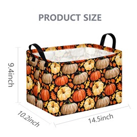 VAIVUSTO Thanksgiving Storage Basket Pumpkin Leaf Organizer Bins Autumn Theme Pattern Storage Box Gift Baskets for Shelves Nursery Bedroom Home Office