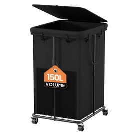 150L Large Laundry Hamper with Lid, Rolling Laundry Basket with Wheels, Oxford Fabric Dirty Clothes Hampers with Removable Laundry Bag & Metal Frame for Bedroom, Laundry Room, Bathroom, Dorm(Black)