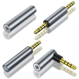 HATMINI 4 Pack 3.5mm Audio Adapter，3.5mm 1/8" TRRS Stereo Jack Adapter 3.5mm Stereo Plug Male Coupler Gold Plated Connectors,for Mobile Phones,Tablets,Car Audio,Speakers (4 M/F/Angle)