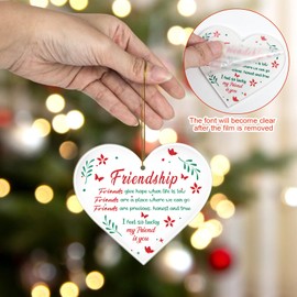 Friend Christmas Ornaments,Xmas Tree Decoration Gifts for Friends Neighbors Coworkers Sister Brother Heart Shape Acrylic Ornament Ideal Friendship Gift for Special Friend Best Friend Women Men,2 Ropes