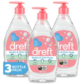 DREFT Bottle and Dish Soap | Made to Clean Baby Bottles, Sippy Cups, Pacifiers, Breast Pumps, & More | Gently Removes Milk Film & Odors | Plant Based, Fragrance Free Dish Soap | 18 Fl Oz (Pack of 3)