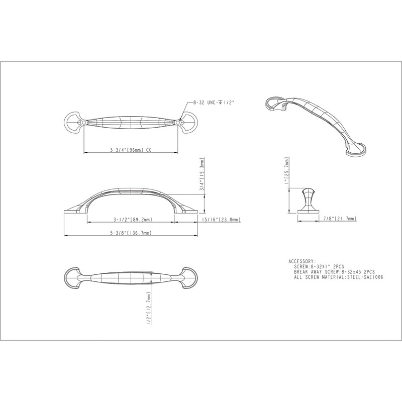 Elements 647-96PC Watervale Collection Pull, Polished Chrome