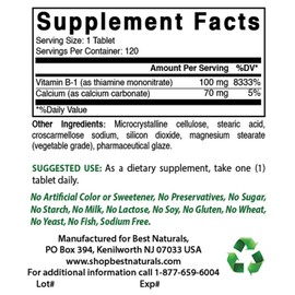 Best Naturals Vitamin B1 as Thiamine Mononitrate 100 mg 120 Tablets (120 Count (Pack of 3))