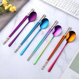 Buyer Star 4 color Square Chopsticks and Spoons Set Metal Stainless Steel Spoons Chopsticks Set