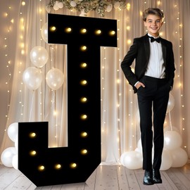 4 FT Marquee Letters, Black Giant Marquee Light Up Letters J, Large Mosaic Letters Sign 4 Feet Tall for Birthday Party Grad Prom Party Decoration Wedding Event Baby Shower