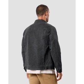 INTO THE AM Tradesman Trucker Jacket Men Workwear Cotton Canvas Utility Chore Vintage Collared Jacket (Black, Large)