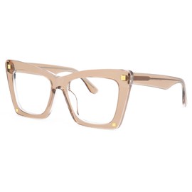 Zeelool Stylish Oversized Rectangle Eyeglasses Frame with Non-prescription Clear Lens for Women ZJGA513369-02 Brown