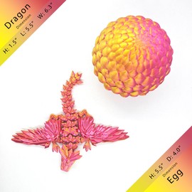 3D Printed Dragon Egg and Wings, 3-d Crystal Cute Mystery Eggs with Articulated Dragons Inside, Newborn Flexible Fidget Metal Orange DeepPink Sunset, Baby Dragon Desk Ornament Toy