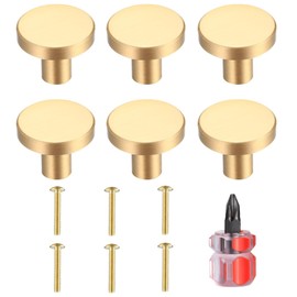 Zeaying Pack of 6 Round Cabinet Handles, Gold, 25 x 20 mm, Round Cabinet Knobs with 6 Mounting Screws and 1 Screwdriver, Cabinet Knobs, Furniture Knobs for Kitchen Cabinets, Wardrobe, Drawers, Door Knobs