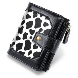 Women Leather Wallet RFID Blocking Small Bifold Zipper Pocket Wallet Card Case Purse with ID Window, Cow