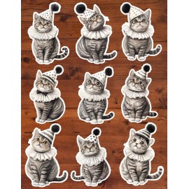 Handmade Pierrot Cat Die Cut Vinyl Stickers Set Scrapbooking Laptop Waterbottle