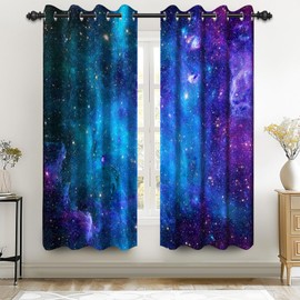 Renaiss 42 x 63 Inch Galaxy Universe Kids Blackout Curtains Blue Psychedelic Planet Nebula Grommet Curtains Outer Space Universe Starry Sky Living Room Bedroom Art Window Drapes Polyester 2 Panels