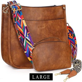 HKCLUF 4055 Women's Fashionable Crossbody Bag Purse For Women Leather Handbag Wallet Set Waterproof Women Crossbody Bag With 2count Adjustable Guitar Strap Perfect:_xbrown