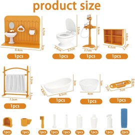 Dollhouse Furniture Set Bathroom, 18 Pieces Miniature Furniture Set Bathtub Toilet Sink Cabinet Hangers, Dollhouse Accessories Decoration 1:12 Dollhouse Decoration for Children from 3 Years