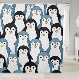 Feelyou Penguin Shower Curtain Cartoon Penguin Fabric Shower Curtain for Kids Boys Girls Cute Polar Animal Pattern Bathroom Waterproof Accessories with 12 Hooks Snowy Winter Curtains,72x72 Inches