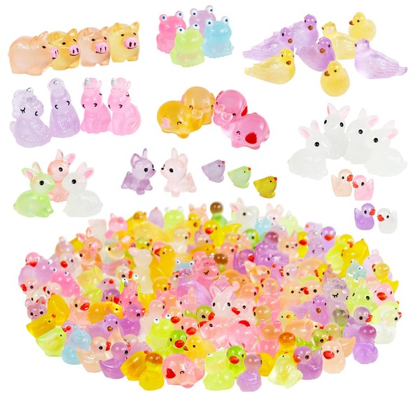 MAKIOTEKO 150 Pcs Luminous Mini Resin Animal, Tiny Animals Figures