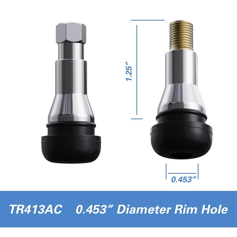 CKAuto TR413AC Chrome Rubber Snap-in Tire Valve Stems (5 Pack)