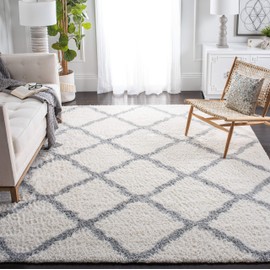 SAFAVIEH Parma Shag Collection Area Rug - 8' x 10', Cream & Grey, Moroccan Trellis Design, Non-Shedding & Easy Care, 1.2-inch Thick Ideal for High Traffic Areas in Living Room, Bedroom (PMA521A)