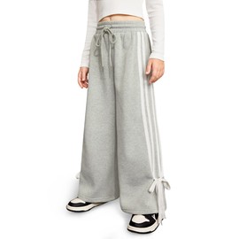 Tween Girls Winter Casual Side White Striped Wide Leg Hiking Pants Elastic Waist Hip Hop Dance Baggy Pants Grey 9-10 Years
