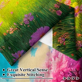 Renaiss 26 x 36 Inch Japanese Cherry Blossom Tier Curtains Cartoon Sakura Tree Lawns Art Printed Aesthetic Kitchen Bathroom Window Drapes Treatment Spring Scenery Rod Pocket Linen Curtains 2 Panels