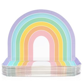Naozinebi 50Pcs Rainbow Shape Paper Plates Pastel Rainbow Tableware Set Pink Paper Plates Colorful Decorative Tableware For Desserts Appetizers Weddings Birthday Party Decorations