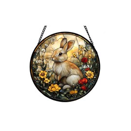 Stained Glass Window Hanging Rabbit Flowers Suncatcher Ready To Hang Window Doors Home Decoration Easter Day Birthday For Women Men And Mom 6.3x6.3 In Hanging Ornaments Crystal (Coffee, 16x16x0.5cm)