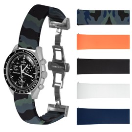 QWATCHBANDS Rubber Watch Strap with Butterfly Clasp – Cut to Size Quick Release Watch Band – Replacement Strap Compatible with Luxury Watches and Smart Watches (22mm Strap - Black Camo)